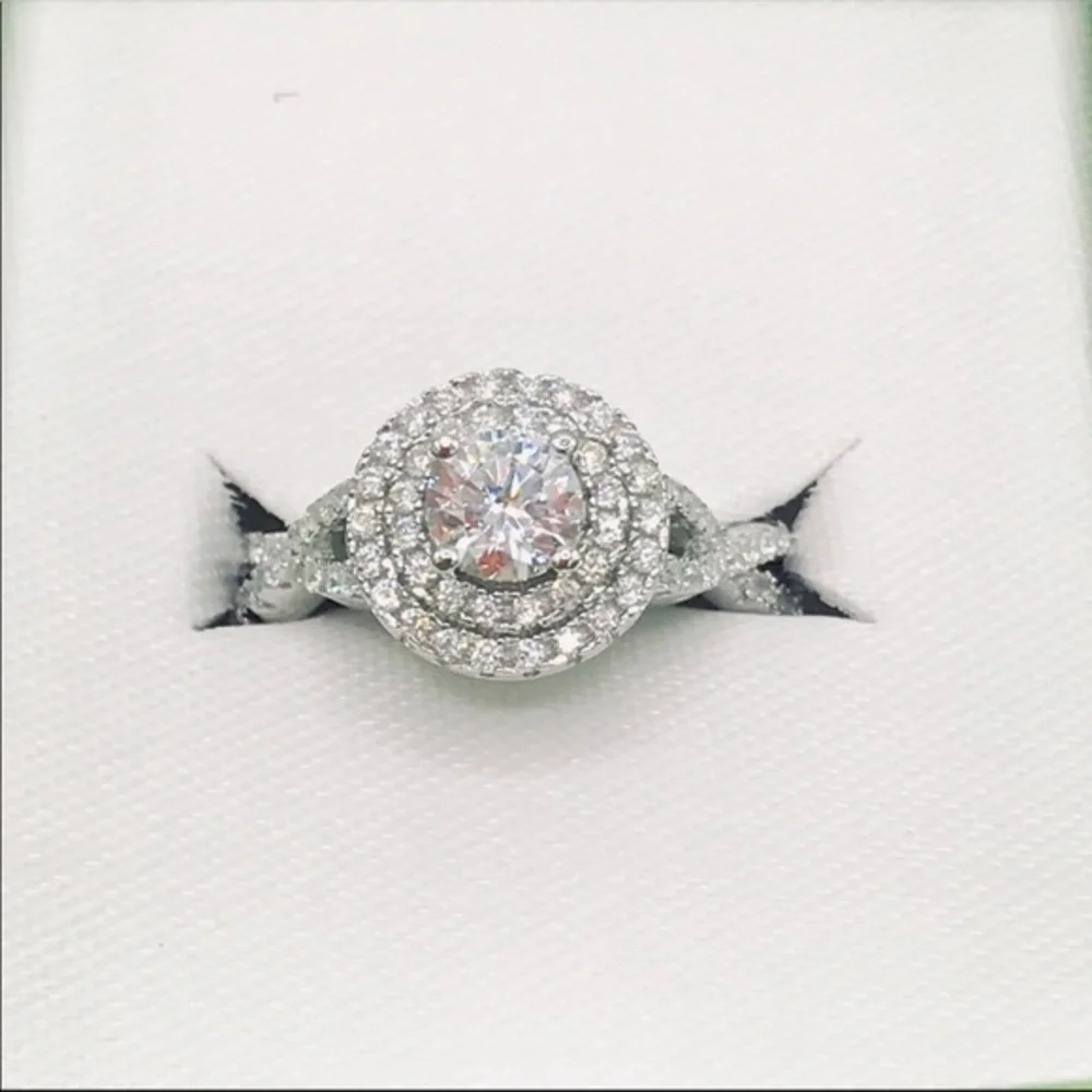 Sterling Silver Halo Ring with Swarovski Crystals